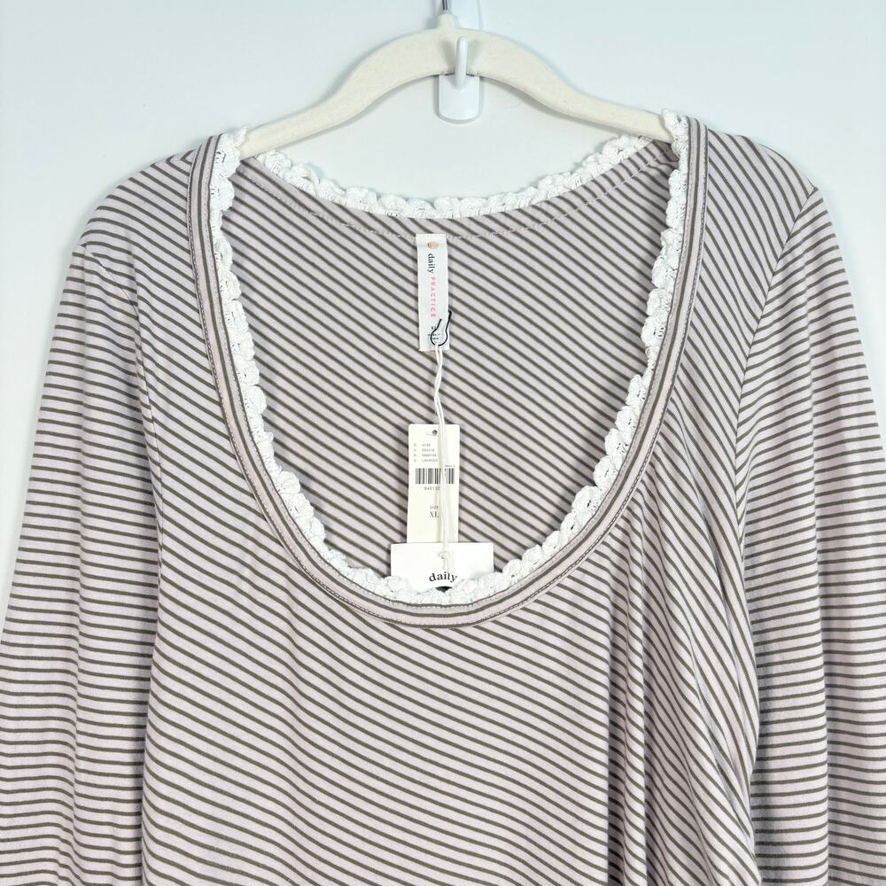 Anthropologie Daily Practice Striped Long Sleeve Slit Fitted Ruched Maxi Dress - Picture 3 of 13